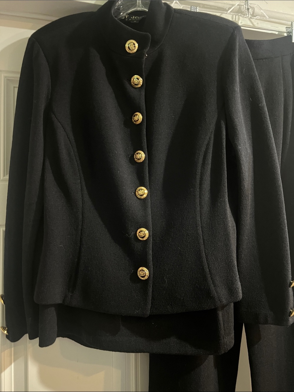 Vintage ST JOHN Black Santana Knit 3 piece Pantsuit/Skirt/Jacket Ensemble Sz 10